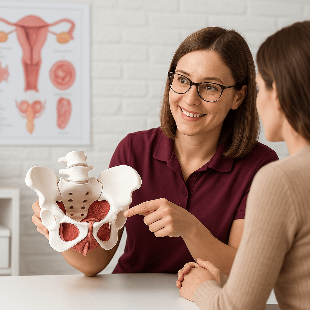 Therapist educating patient on PF