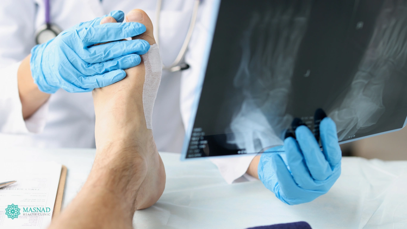 examining a patient’s foot
