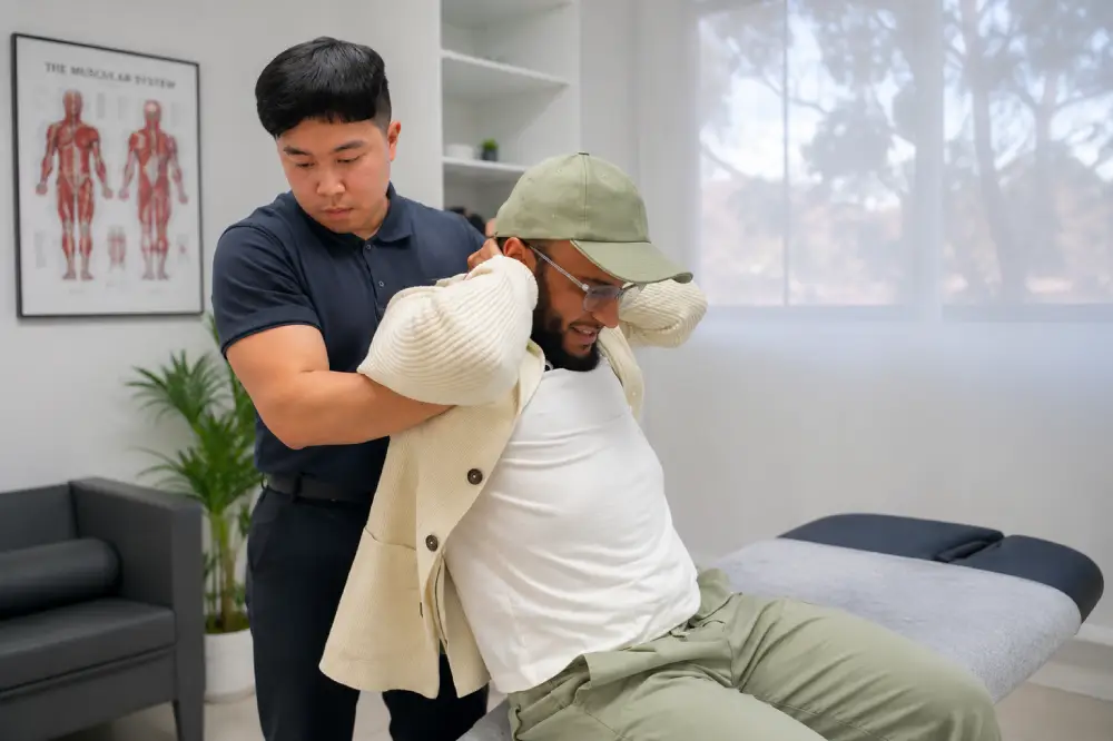 Chiropractor discussing treatment options with a patient at Masnad Health Clinic