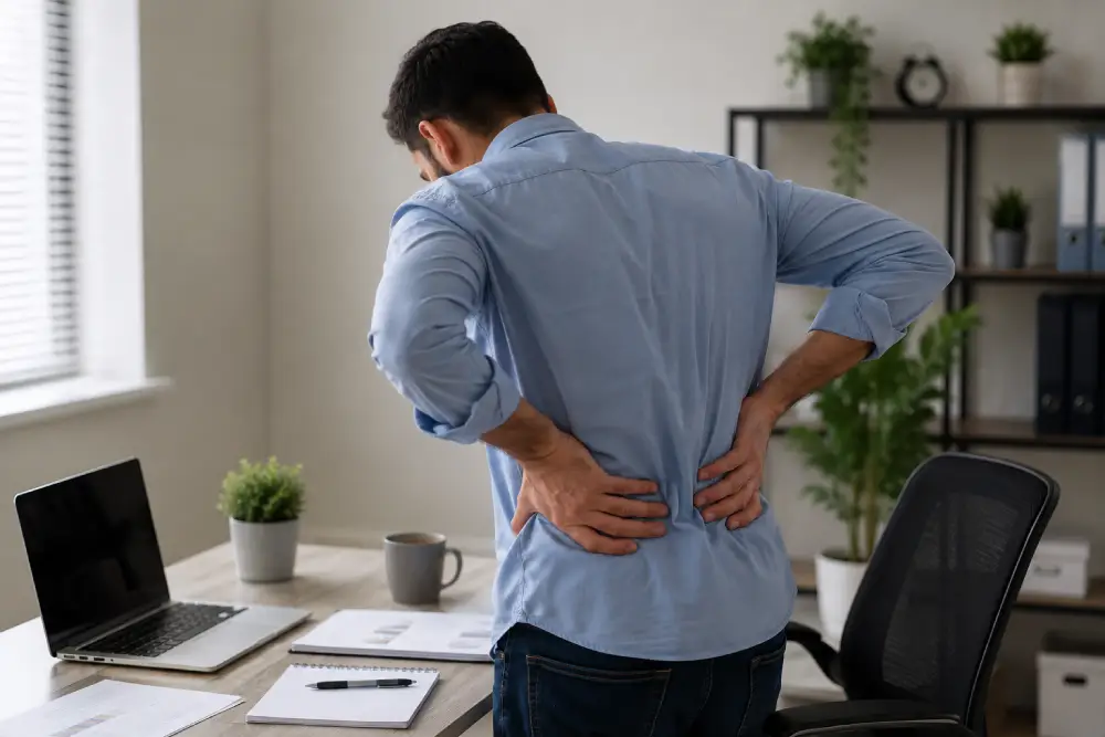Person experiencing lower back pain during everyday activities.