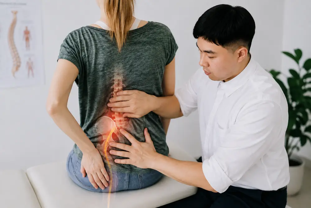 Person experiencing sciatic nerve pain affecting the lower back and leg.