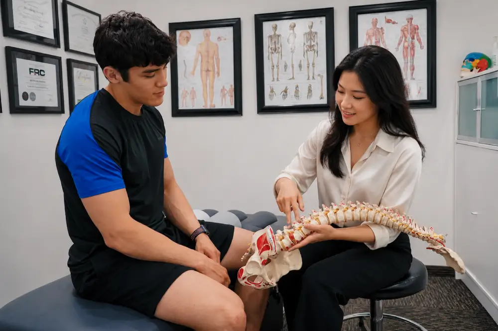 Alt Text Patient discussing chiropractic treatment concerns with a practitioner.